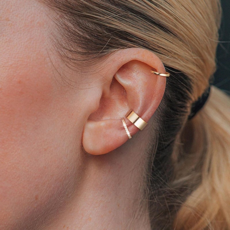 Moodear 3PCS Ear Cuffs Non Piercing Earrings for Women - Dainty Thin 14K Gold Plated Clip On Earrings Cartilage Cuff Set, Stackable Huggie Hoop Fake Piercing Jewelry - Image 4